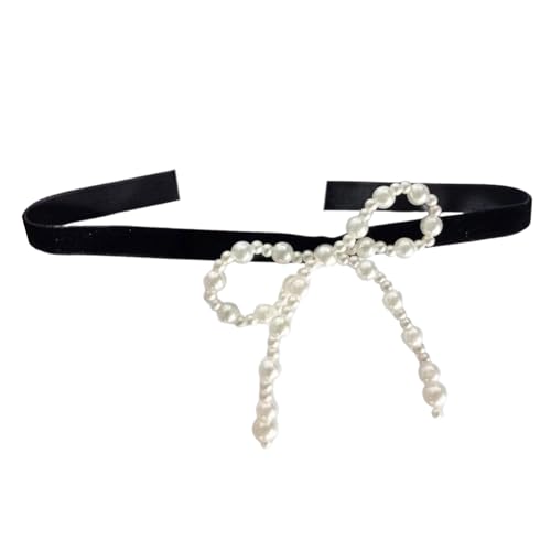 YUGSHNKFC Elegante Schleifen-Halskette, einzigartiger Perlen-Schleifen-Anhänger, Halskette, Zubehör, stilvolle Damen-Choker-Verzierung für Frauen von YUGSHNKFC