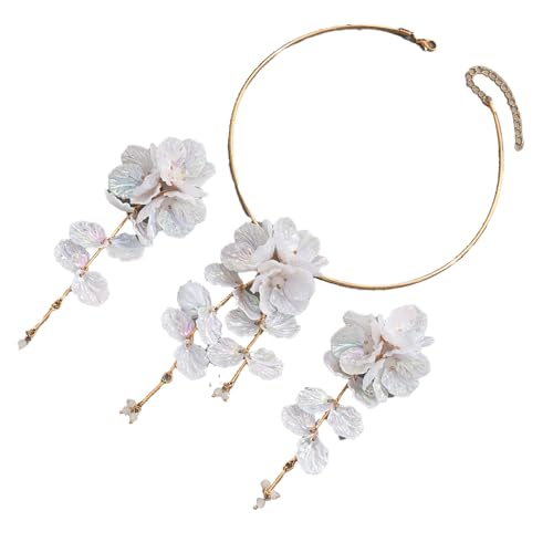 YUGSHNKFC Elegante botanische Schmuck-Ensembles-Halskette mit passenden Ohrringen, vielseitiges Accessoire für Tag und Nacht, Blumen-Halskette und Ohrringe von YUGSHNKFC