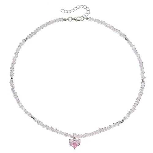 YUGSHNKFC Elegantes, handgefertigtes Perlen-Choker mit lebendigem Liebesanhänger, tragbares Geschenk für trendige Frauen, Damen, den täglichen Gebrauch, Glasreisperlen + Legierung von YUGSHNKFC