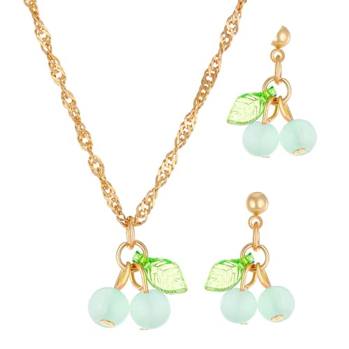 YUGSHNKFC Elegantes Set aus Halskette und Ohrringen, Anhänger, Halskette, Ohrstecker für Damen, modischer täglicher Schmuck, Geburtstag, Kunststoff/Harz von YUGSHNKFC