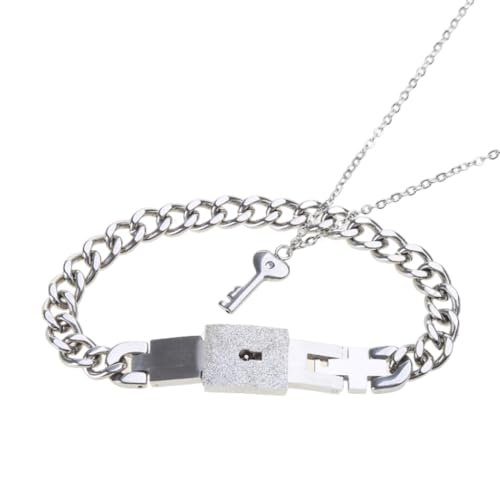 YUGSHNKFC Exquisiter Armreif + Schlüssel-Anhänger Halskette für Freund Freundin Verlobung, Metall von YUGSHNKFC