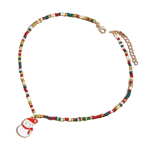 YUGSHNKFC Farbenfrohes Weihnachts-Halsband, stilvolle Perlen-Weihnachts-Halskette, Schmuck für Damen, mit Urlaubsmotiv-Anhängern, Zink von YUGSHNKFC
