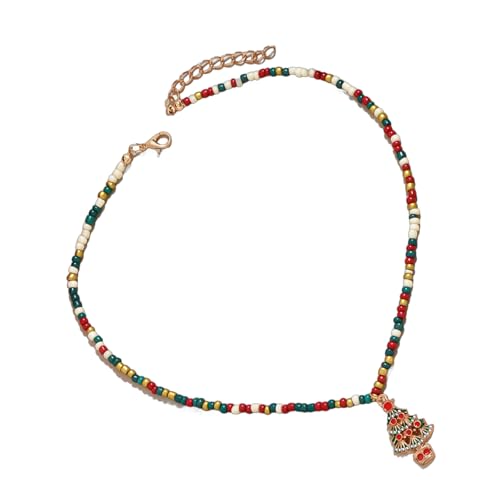 YUGSHNKFC Farbenfrohes Weihnachts-Halsband, stilvolle Perlen-Weihnachts-Halskette, Schmuck für Damen, mit Urlaubsmotiv-Anhängern, Zink von YUGSHNKFC