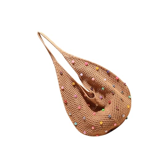 YUGSHNKFC Frauen Mode Achselhöhle Handtasche All Matching Beach Bag Stricken Schulter Meeresdeeside Trendy Unterarm Frauen Handtasche Stricken Schulter Farbenfrohe Perlen Achsel Achsel Mode Strand von YUGSHNKFC