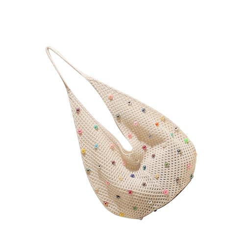 YUGSHNKFC Frauen Mode Achselhöhle Handtasche All Matching Beach Bag Stricken Schulter Meeresdeeside Trendy Unterarm Frauen Handtasche Stricken Schulter Farbenfrohe Perlen Achsel Achsel Mode Strand von YUGSHNKFC