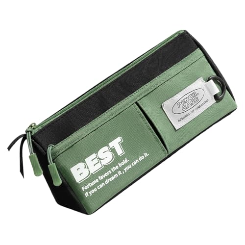 YUGSHNKFC Große Kapazität Bleistift Aufbewahrungstasche Reißverschlüsse Schreibwaren Aufbewahrungstasche Studenten Multifunktional Fach Federmäppchen Stifthalter Tasche, schwarz / grün von YUGSHNKFC