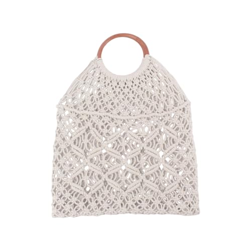 YUGSHNKFC Große Kapazität Strandtasche Urlaub Baumwolle Seil Reise Trendy Handtasche Handgewebt Alltag für Frauen Frauen Strand Handgewebt Reise Mode Handtasche Baumwollseil Urlaub, weiß, One Size von YUGSHNKFC