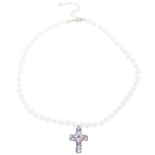 YUGSHNKFC Halskette mit Kunstperlen, verstellbare Länge, Herz-/Katzenanhänger, modisches Accessoire, Kunstperlen von YUGSHNKFC