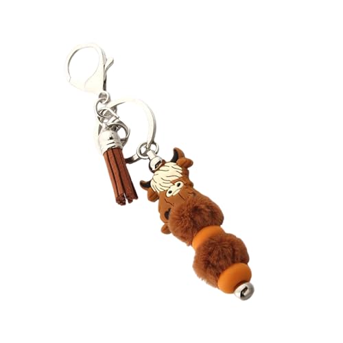YUGSHNKFC Handgefertigter Cartoon Kuhschlüsselkette Mit Quasten Silikonperle Und Tieranhänger Schlüsselring Stylish Accessoire Für Taschen Und Tastenbeutel Charme Schlüsselbund von YUGSHNKFC