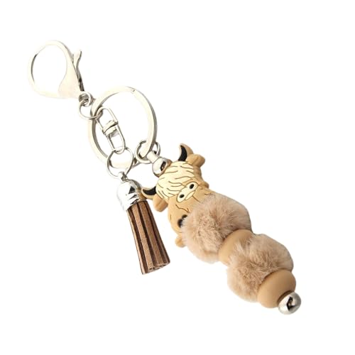 YUGSHNKFC Handgefertigter Cartoon Kuhschlüsselkette Mit Quasten Silikonperle Und Tieranhänger Schlüsselring Stylish Accessoire Für Taschen Und Tastenbeutel Charme Schlüsselbund von YUGSHNKFC
