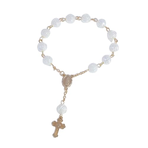YUGSHNKFC Handgefertigtes Handgelenk Schmuck Verstellbares Rosenkranzarmband Perlen Armband Religiöses Gebet Für Bequeme Verschleiß Rosenbaby Taufe von YUGSHNKFC