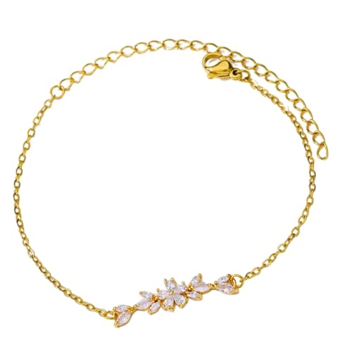 YUGSHNKFC Handgefertigtes Zirkonia Armband Funkelnder Goldtonarmband Mit Zarten Zirkonia Blumenakzent Für Datenpartys Modische Frauen Accessoire von YUGSHNKFC