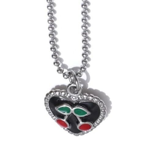 YUGSHNKFC Herzförmige Halskette mit Kirschenanhänger, symbolisiert süße Liebe und Vitalitäten für modische Frauen, stilvolle Outfits, Edelstahl von YUGSHNKFC