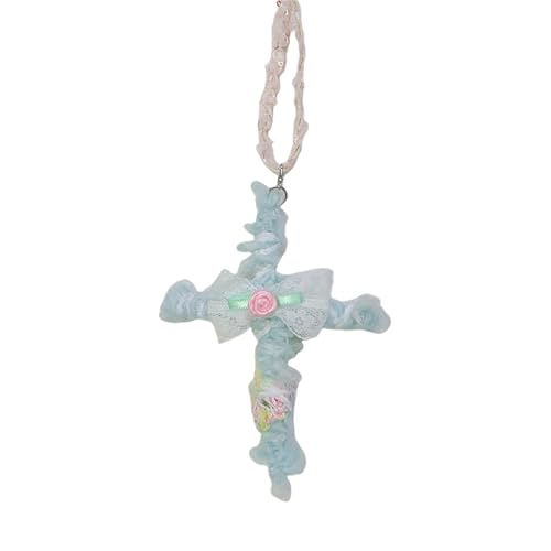 YUGSHNKFC Lolitas Styles Stoff Kreuzt Halskette Mit Komplizierten Spitzenrosen Handwerk Verstellbare Ketten Mode Schmuckkreuz von YUGSHNKFC