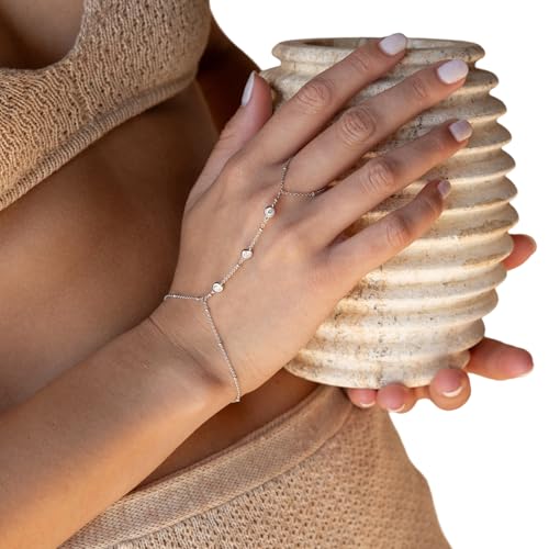 YUGSHNKFC Luxuriöser Gold/versilberte Kubische Zirkonia Handkette Armband Set 2 Verstellbare Armbänder Für Frauen Stilvolle Kubikzirkonia Handkette von YUGSHNKFC