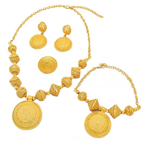 YUGSHNKFC Luxuriöses Damen-Schmuck-Set, zartes Brautarmband, Ringe, Halskette, Ohrringe, Schmuck-Set für elegante Party-Looks, Metall von YUGSHNKFC