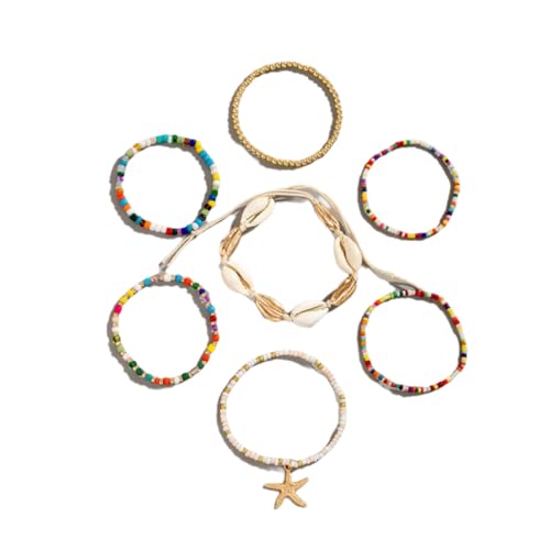 YUGSHNKFC Mehrlagige Muschel- und Perlenarmbänder, Halskette für Frauen, marininspirierter Seestern-Schmuck, Strandstile, Metall von YUGSHNKFC