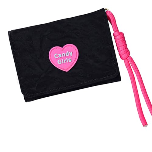 YUGSHNKFC Moderne, kompakte Geldtasche mit schönem Herzmuster, Kontrastfarbe und speziellen Geldfächern, multifunktionale PU-Brieftasche, Schwarz , Mass Beauty von YUGSHNKFC