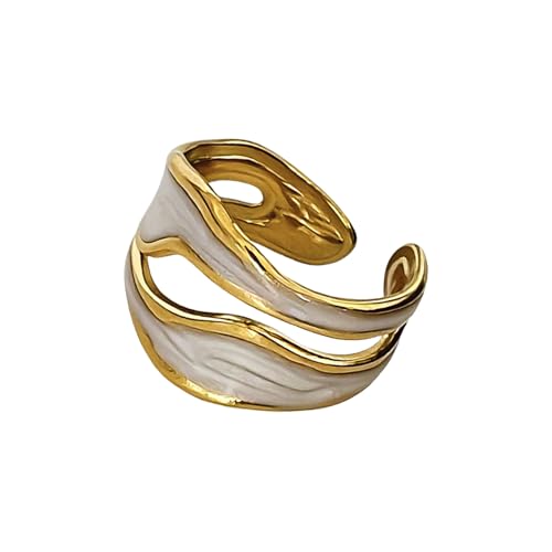 YUGSHNKFC Moderne offene Ringe mit Falten-Designs und hohlem Handwerk mit weißem Tropföl, geeignet für Daten, modische Damen von YUGSHNKFC
