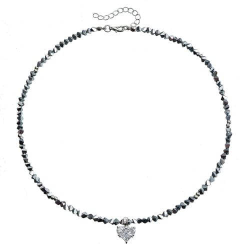 YUGSHNKFC Modische handgefertigte Perlen-Halskette mit Liebesherz-Anhänger, verstellbare Glasperlen-Schmuck für trendige Frauen, Glasreisperlen + Legierung von YUGSHNKFC