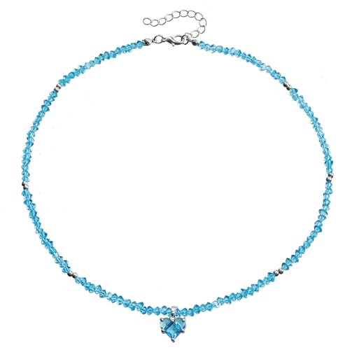 YUGSHNKFC Modische handgefertigte Perlen-Halskette mit Liebesherz-Anhänger, verstellbare Glasperlen-Schmuck für trendige Frauen, Glasreisperlen + Legierung von YUGSHNKFC