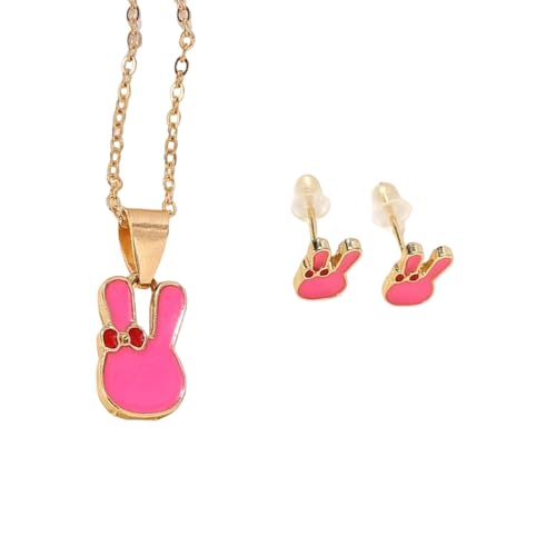 YUGSHNKFC Modisches Hasen-Ohrring- und Halsketten-Set aus robusten Legierungsmaterialien, ideal für tägliche Outfits und Feiern, stilvoller Partyschmuck, Einheitsgröße, Wie beschrieben, Wie von YUGSHNKFC