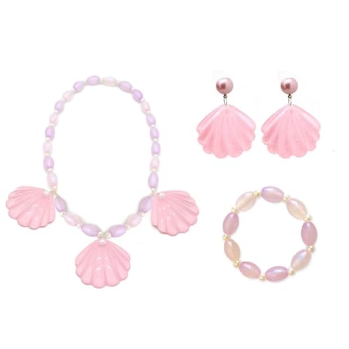 YUGSHNKFC Muscheln, Halskette, Ohrringe, Armbänder für Kinder, bezauberndes Prinzessinnen-Cosplay-Schmuck-Set, Karnevalskleid, Kostüm-Ohrringe, Acryl von YUGSHNKFC