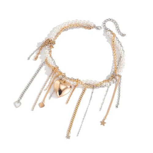 YUGSHNKFC Quasten-Halskette, Herz-Halskette, mehrschichtiger Schmuck, Legierung, Textur zur Verbesserung des Charmes auf Partys, Hochzeiten oder Freizeitveranstaltungen von YUGSHNKFC