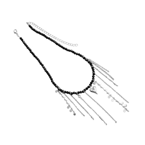 YUGSHNKFC Quasten-Halskette mit Mond-Herz-Anhänger, modischer Liebesanhänger, Schmuck-Accessoire für Damen, stabile Perlen-Legierung, Reisperlen + Legierung von YUGSHNKFC