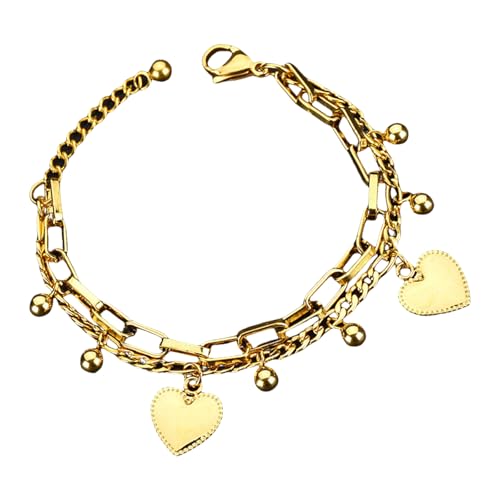 YUGSHNKFC Raffiniertes Herzcharmarmband Vielseitiger Herzanhänger Mit Doppelter Schicht Für Lässige Oder Formelle Outfits Stilvolles Gold von YUGSHNKFC
