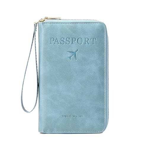 YUGSHNKFC Reisepasshülle, Reisebrieftasche, Reisepasshülle für Damen und Herren, PU-Leder, Reisepasshülle, Geldbörse, Reißverschluss, Reisekarte, himmelblau, Einheitsgröße, Mass Beauty von YUGSHNKFC