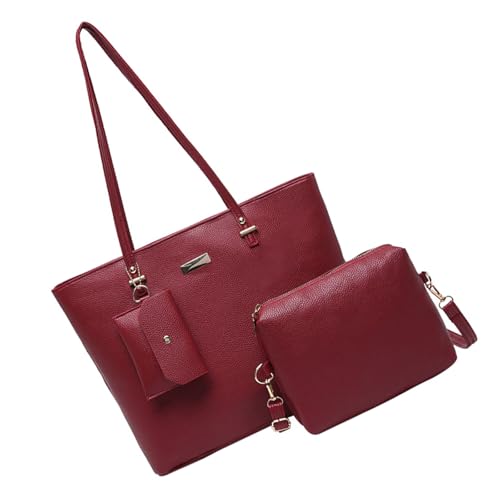 YUGSHNKFC Stilvolle 3pcs Frauenhandtaschen Set PU Leder Crossbody Geldbörse Brieftasche Und Umhängetaschen Büro Handtasche Große Kapazität Frauenhandtaschen von YUGSHNKFC