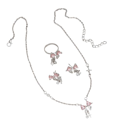 YUGSHNKFC Strasssteine Bowknot Ohrringe Halskette Und Ringe Mit Glitzernden Zirkonia Geschmückt Die Für Partys Geeignet Sind Und Hochzeitsstörungen Sammeln von YUGSHNKFC