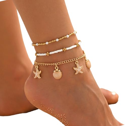 YUGSHNKFC Styles Muschel Ankänen Set Mit Und Cowrie Charme Verstellbarer Strandfußschmuck Für Frauen Muschel Setzkettchen von YUGSHNKFC