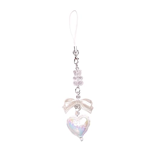 YUGSHNKFC Stylish Love Heart Keychain Accessoire Modische Acrylzauber Straps Zierter Herz Perlen Bowknot Phone Gurte Kette Telefon Charme von YUGSHNKFC