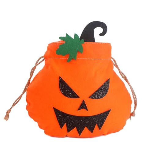 YUGSHNKFC Süßigkeitentüte für Kinder, Halloween, wiederverwendbar, Kürbis-Design, tragbarer Tragegriff, Süßes oder Leckereien, Party-Aufbewahrungsbehälter, wiederverwendbarer Stoffbeutel für von YUGSHNKFC