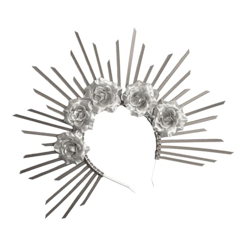 YUGSHNKFC Teufel Punk Blume Stirnband künstlerisches Haarschmuck für Erwachsene Silber Blume für Partys Nachtclubs von YUGSHNKFC