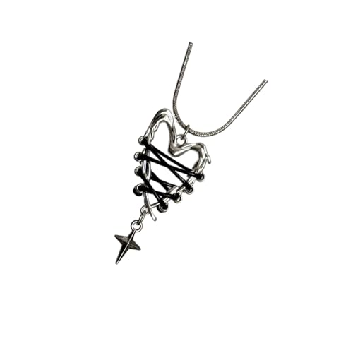 YUGSHNKFC Trendige Punk-Gothic-Halskette, Schlüsselbein-Kette, Herz-Stern-Anhänger, schwarze Kordel, Schmuck, Geschenk, modisches Statement-Schlüsselbein von YUGSHNKFC