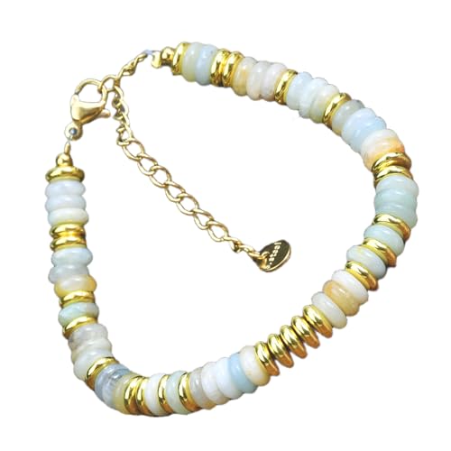 YUGSHNKFC Trendy Handgefertigtes Armband Bunte Natursteinperlen Handchain Mit Edelstahlverschluss Wasserdicht von YUGSHNKFC