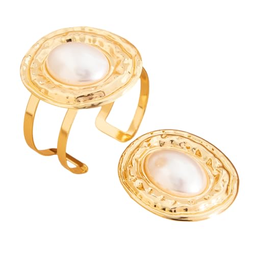 YUGSHNKFC Trendy Übertriebener Oval Verstellbarer Armreifen Und Ringe Handgefertigtes Schmuck Set Für Frauen Girl Reifen Damenzubehör Reifen Damen Accessoires von YUGSHNKFC