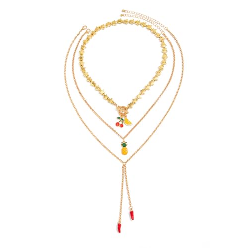 YUGSHNKFC Verstellbare Halskette mit Dopamin-Öltropfen, Kirschen und Ananas, trendiger lässiger Schmuck, Geschenk für Ihre Obst-Halskette von YUGSHNKFC
