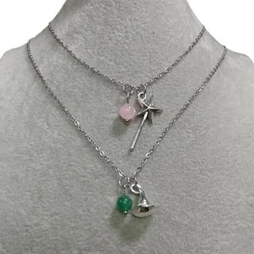 YUGSHNKFC Verstellbare Halskette mit Hexenhut und Zauberstab, Kristall-Charm-Halskette, Zubehör für Halloween und Kostümpartys von YUGSHNKFC