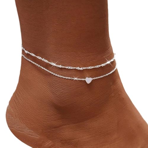 YUGSHNKFC Verstellbarer Schicht Fußkettchenschmuck Für Frauen Mehrschichtiger Knöchelarmband Schmuck Schmuck Accessoires Trendy Multi Strang Fußkettchen Kupfer Silber von YUGSHNKFC