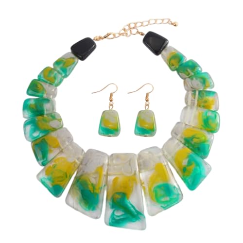 YUGSHNKFC Vintage-Halskette und Ohrring-Set, modisches Kunstharz-Schmuck-Set mit Halskette und Ohrringen für den täglichen Gebrauch, Harz von YUGSHNKFC