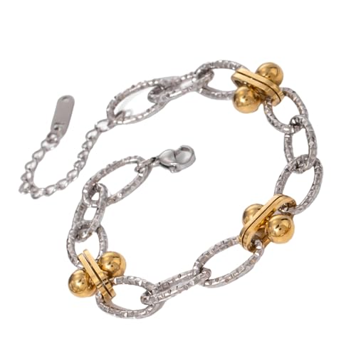 YUGSHNKFC Wasserdichtes Gold Silber Doppeltoner Perlenkettenarmband Einstellbare Länge Handchain Stylish Handgelenk Accessoire Für Männer Frauen Wasserdichtem Schmuck von YUGSHNKFC