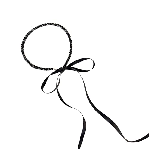 YUGSHNKFC Zarte Schleife Halskette Zubehör Elegante Imitation Perlen Schlüsselbeinkette Ornament für modische Damen, Imitationsperlen + Band von YUGSHNKFC