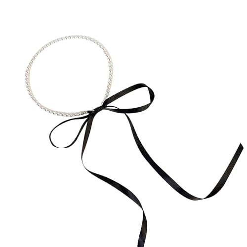 YUGSHNKFC Zarte Schleife Halskette Zubehör Elegante Imitation Perlen Schlüsselbeinkette Ornament für modische Damen, Imitationsperlen + Band von YUGSHNKFC