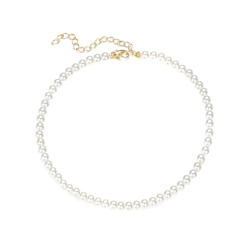 YUGUOLAN Damen & Mädchen Perlenkette, Boho Eleganz, 6 mm Perlen, Weiß, Zink, Unisex, Fashion Jewelry, Halskette, 37 cm von YUGUOLAN