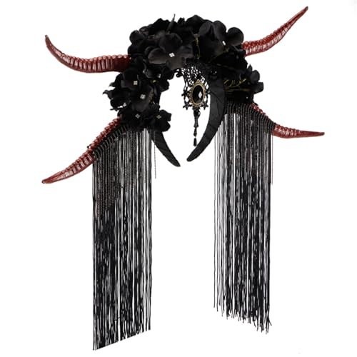 Antilope Horn Blume Stirnband mit Fransen für Party Bühnenauftritte Hairhoop Erwachsene Cosplay Haarband Karneval Tiaras Kostüm Haarband von YUHANGCIYE