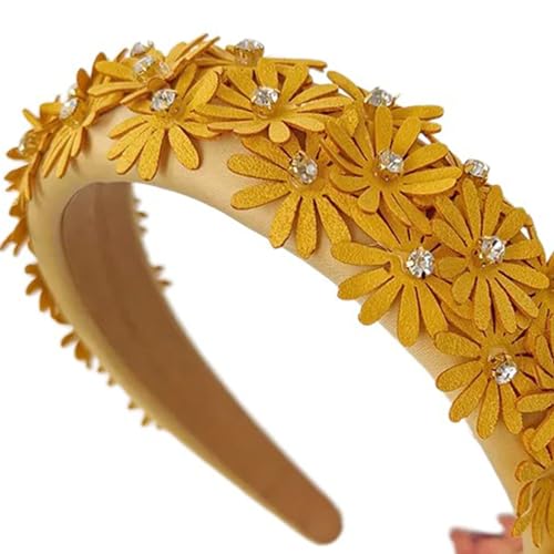 Blumen-Haarband, rutschfest, breit, für Damen, Hochzeit, Haarband, Stoff, Blume, Haarreif, elegante Party-Kopfbedeckung, Stoff, Blumen-Haarreif für Frühling von YUHANGCIYE